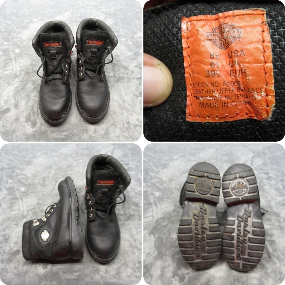 Harley Davidson Boots Women 8.5 Black Leather Lace-Up Ankle Riding Motorcycle